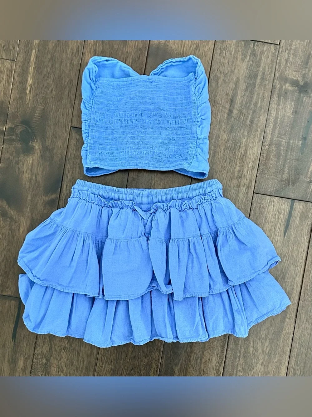 Blanco by Nature Blue 100% Cotton Ruffle Skirt & Crop Top Set S/M